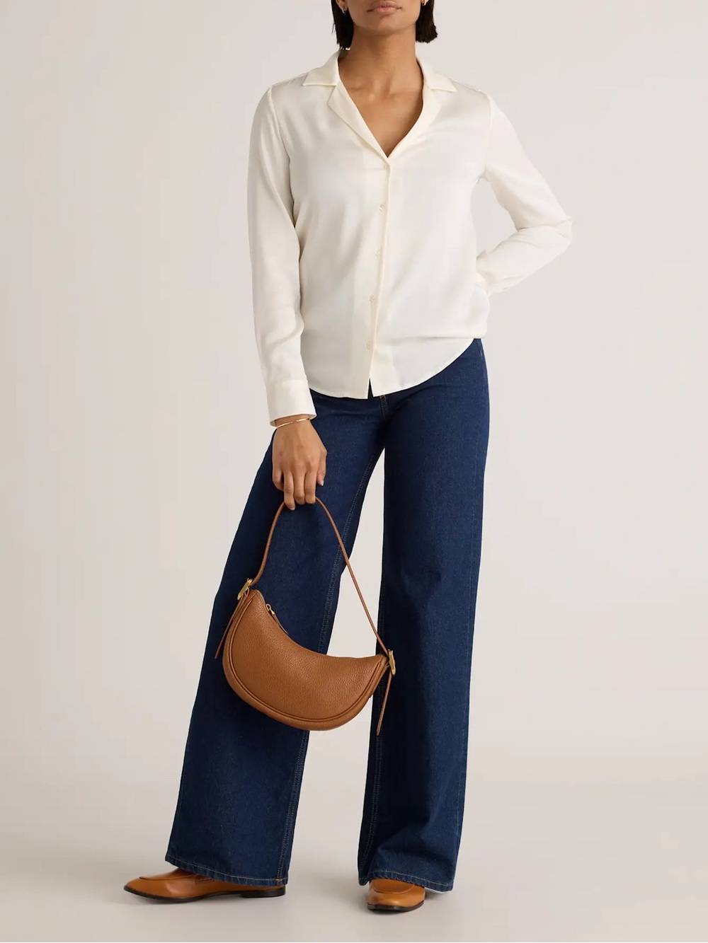 Quince Washable Stretch Silk Notch Collar Blouse Ivory